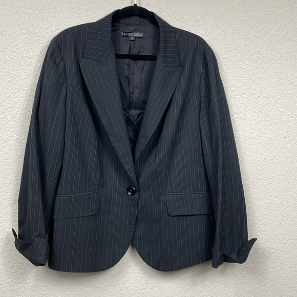 Lafayette 148 Black Pinstripe Blazer Career Business Stretch Wool Sz 16 - Picture 1 of 11
